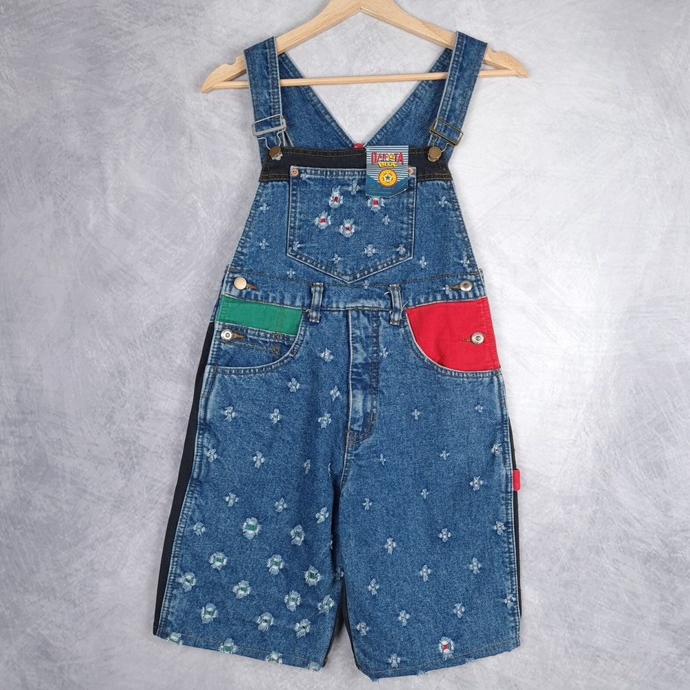 Vintage 90s Overalls Boys Medium Multicolor Cross Colors Hip Hop Shortalls